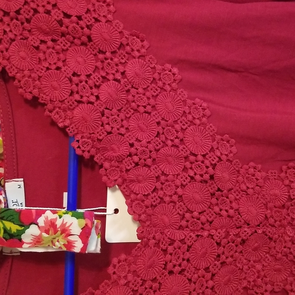 Red Bell Sleeve Boho Top with Lace Detail NWT - Picture 3 of 6